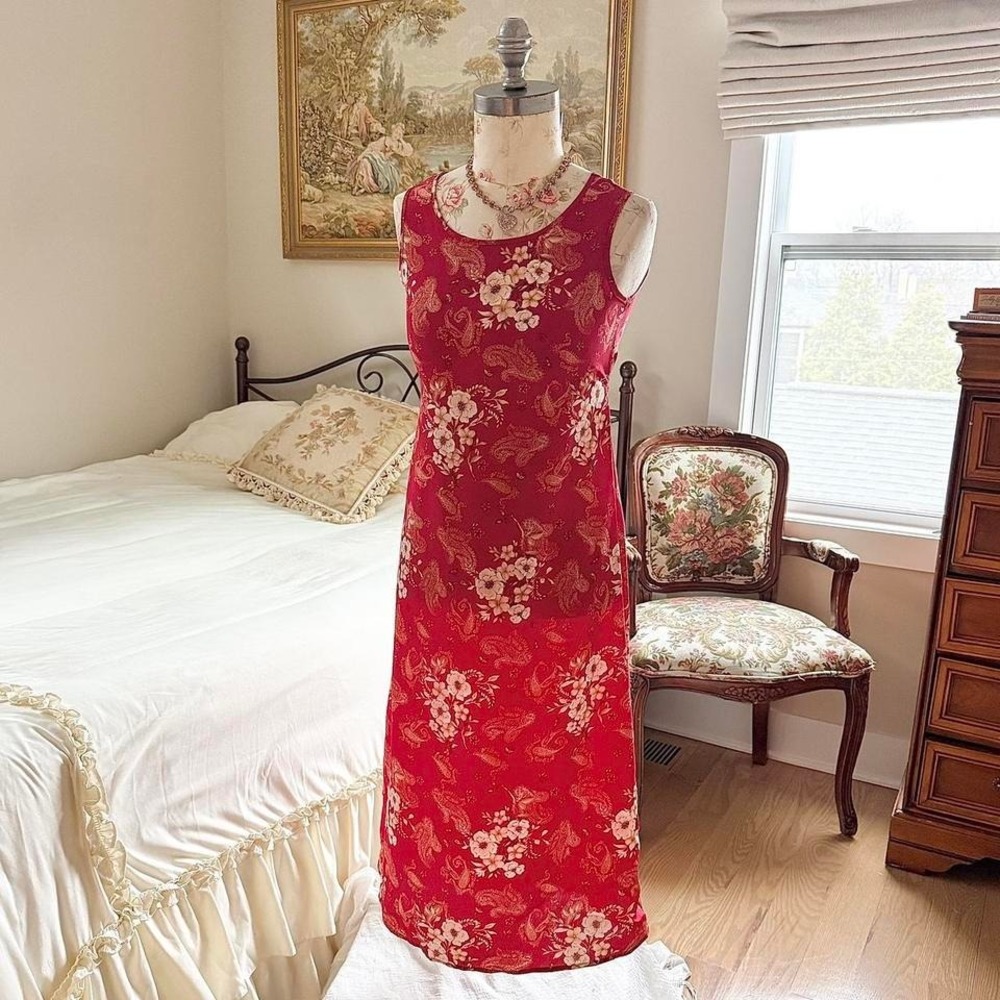 red floral midi dress y2k speechless size 14 fits like a small red floral midi